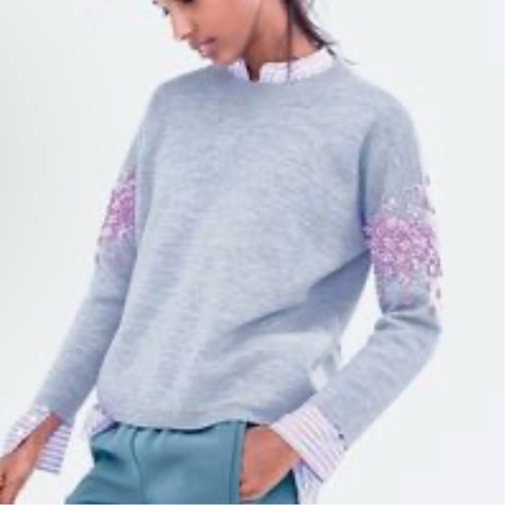 J.Crew Sweater Womens Size S Heather Gray Wool Blend Crew Neck Pullover Sequin